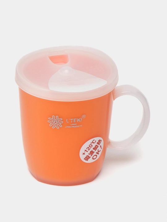 Issiq va sovuq ichimliklar uchun qopqoqli, issiqqa chidamli plastik krujka, 350 ml