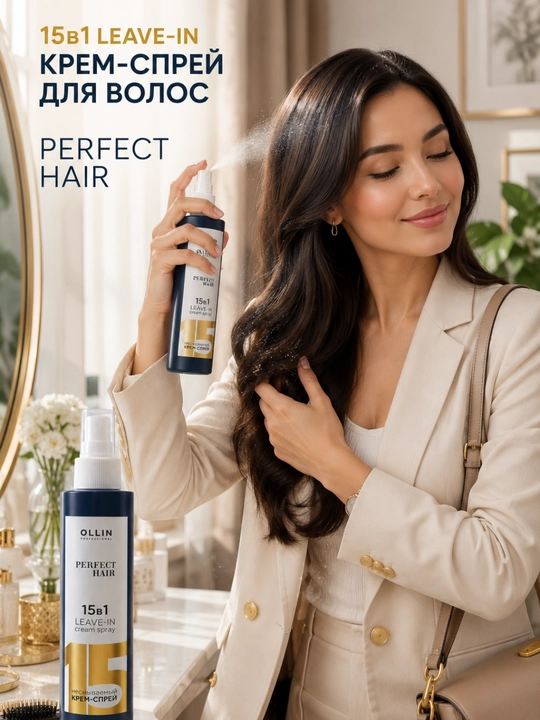 Спрей для волос, несмываемый крем-спрей, 15 в 1, Perfect hair OLLIN, 250 мл
