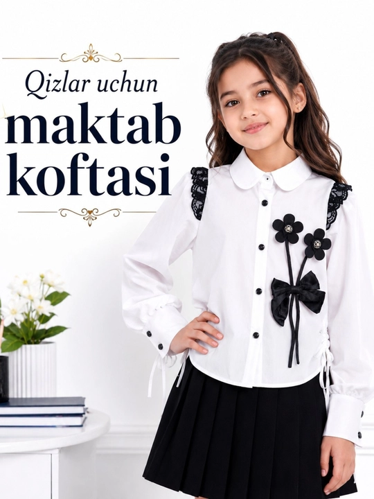Qizlar uchun maktab formasi, oq koylak, qora yubka, 7-11 yosh, 8-12 yosh, maktab formasi