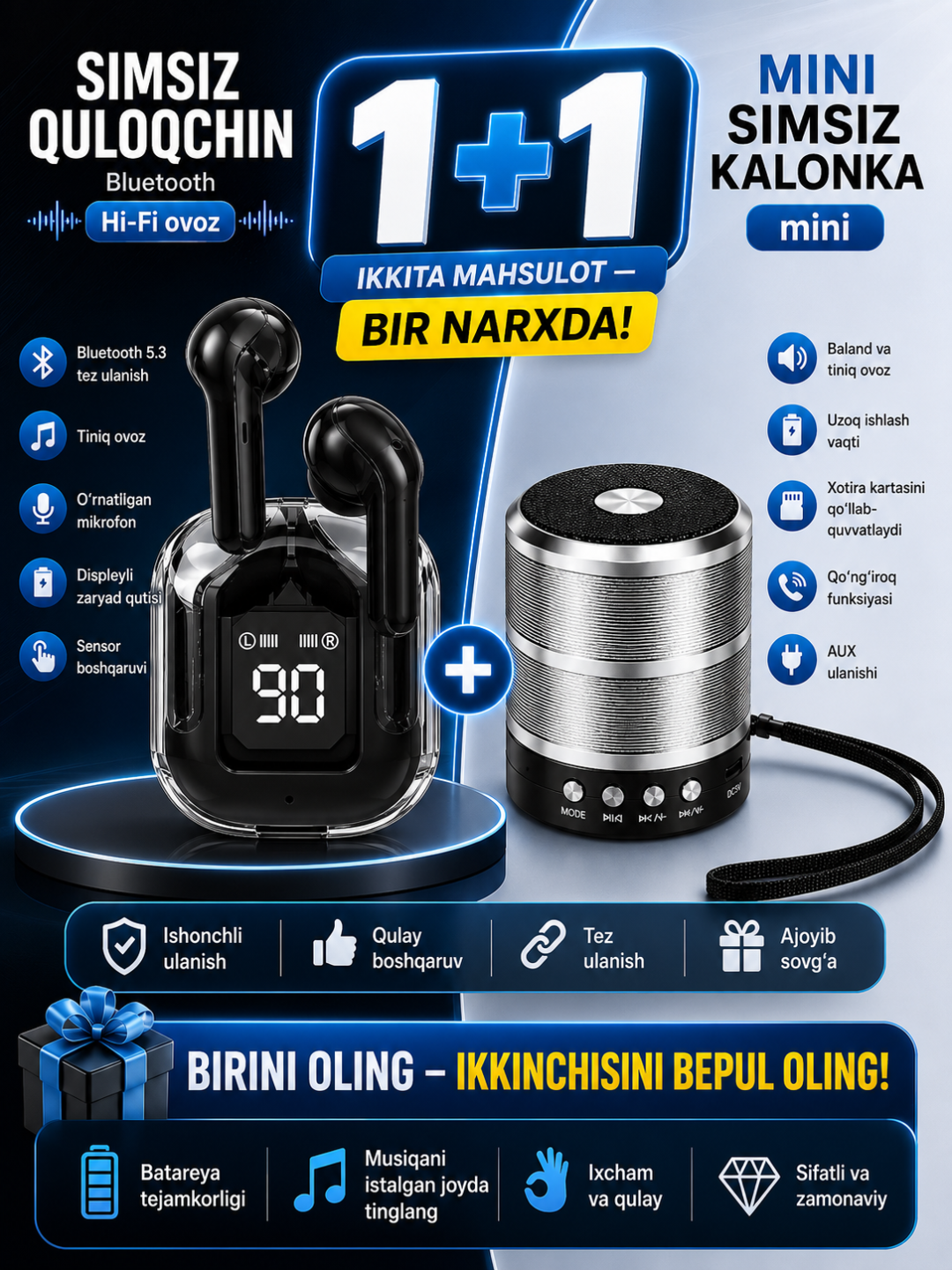 Ultrapods Max simsiz quloqchinlari + WS-887 Bluetooth karnay (1+1 bonus) - 