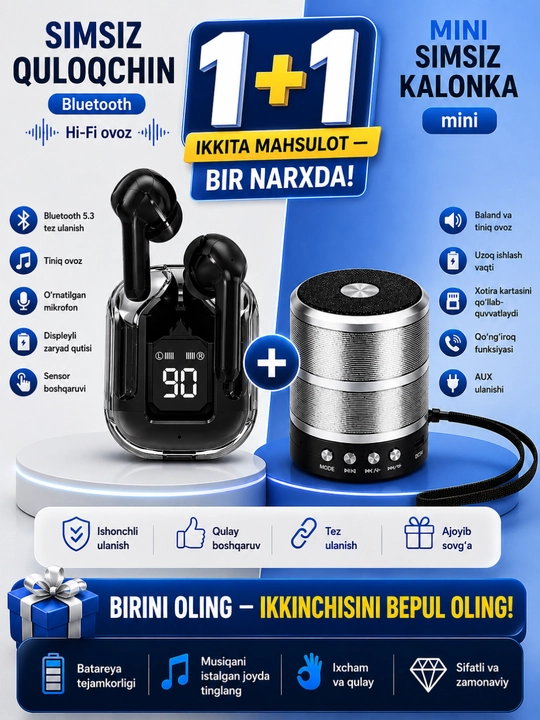 Ultrapods Max simsiz quloqchinlari + WS-887 Bluetooth karnay (1+1 bonus)