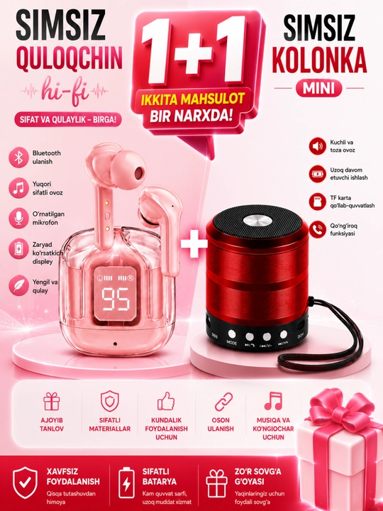 Ultrapods Max simsiz quloqchinlari + WS-887 Bluetooth karnay (1+1 bonus) - 