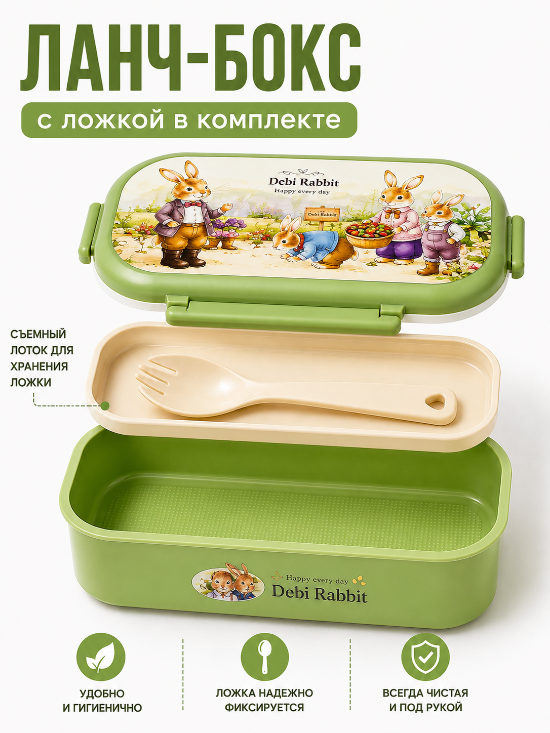 Детский ланч бокс с ложкой и вилкой, контейнер для еды 650/750 мл, 2 отделения, lunch box
