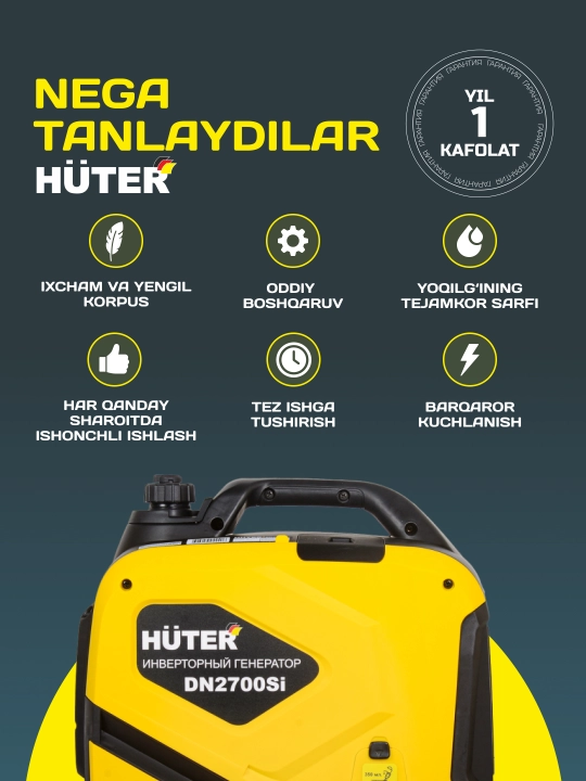 Инверторный генератор DN2700Si Huter арт. 64/10/7