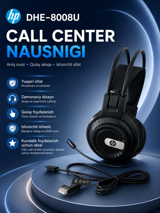 HP Stereo Headset DHE-8008U USB Kompyuter va noutbuk uchun mikrofonli simli garnitura - 