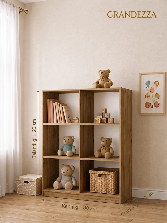 Детский стеллаж полка TEDDY для книг и игрушек, полностью собранный, 120x80x30 см - 