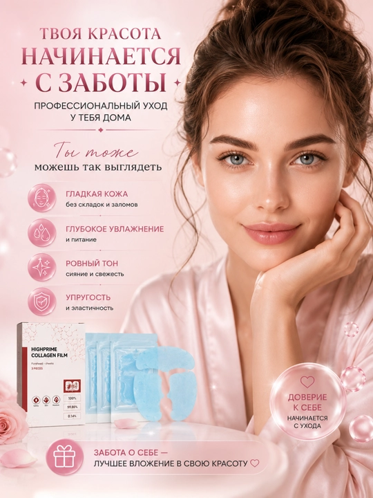 Yuz uchun eriydigan kollagenli plyonka niqob, peptidli, 5 to'plam