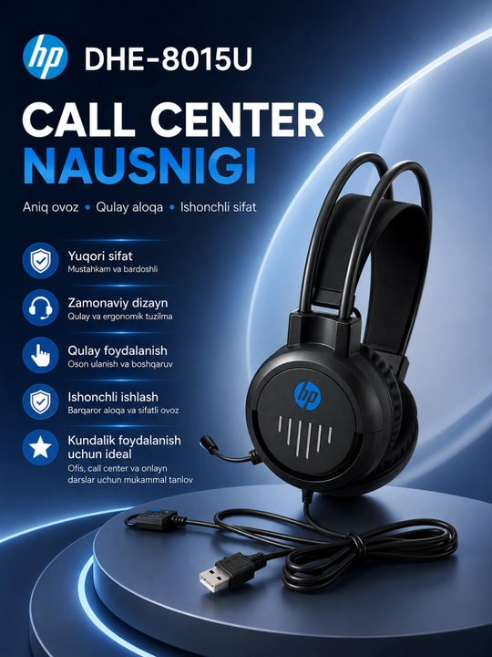 HP DHE-8015U USB simli kompyuter va noutbuk uchun mikrofonli stereo quloqchin - 