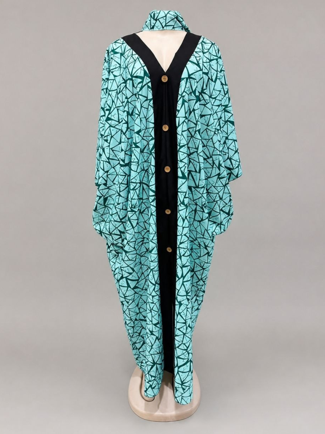 Abaya, Ayollar uchun uzun ko'ylak, geometrik printli xalat-ko'ylak, tugmachali - 