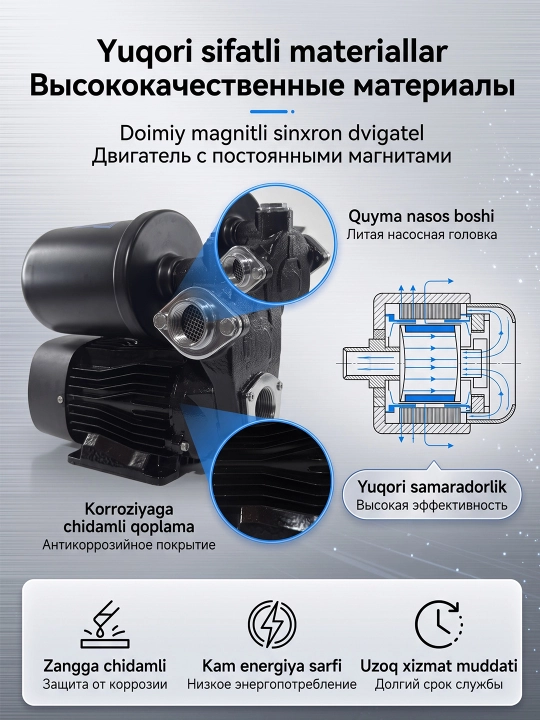 MOON doimiy magnit chastotali suv nasosi 370/550W bosim oshirish nasosi