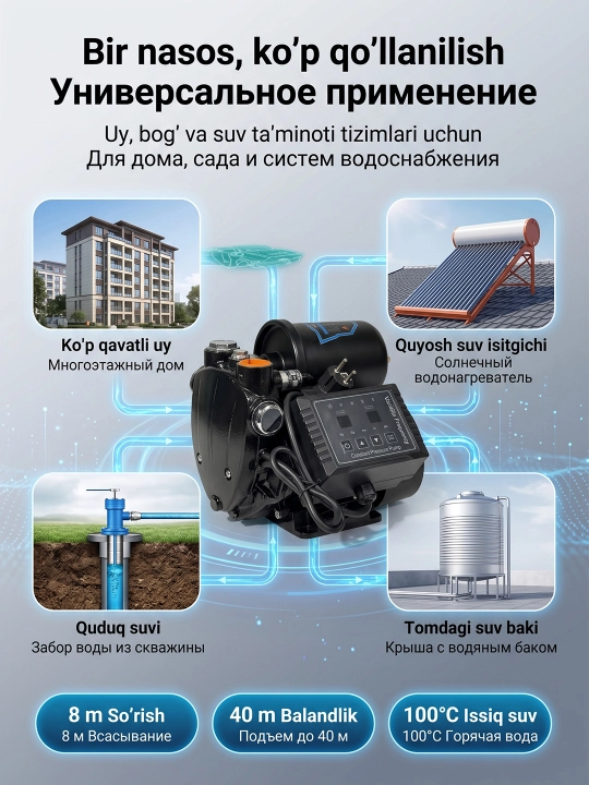 MOON doimiy magnit chastotali suv nasosi 370/550W bosim oshirish nasosi