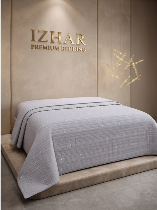 IZHAR Premium qavilgan ikki kishilik krovat yopqichi, kulrang
