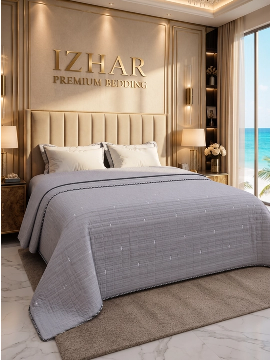 IZHAR Premium qavilgan ikki kishilik krovat yopqichi, kulrang