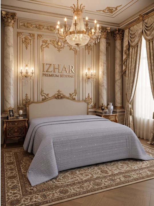 IZHAR Premium qavilgan ikki kishilik krovat yopqichi, kulrang
