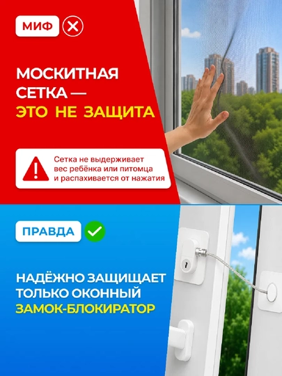 Замок блокиратор с тросом на окно для безопасности детей