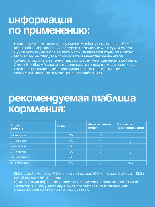 Monilac AR — 0–12 oylik bolalar uchun antireflyuks sutli aralashma, davolovchi formula