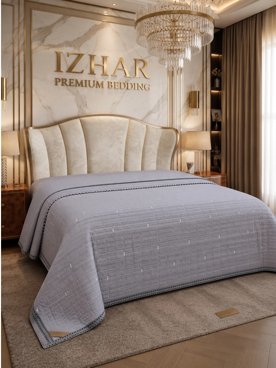IZHAR Premium qavilgan ikki kishilik krovat yopqichi, kulrang