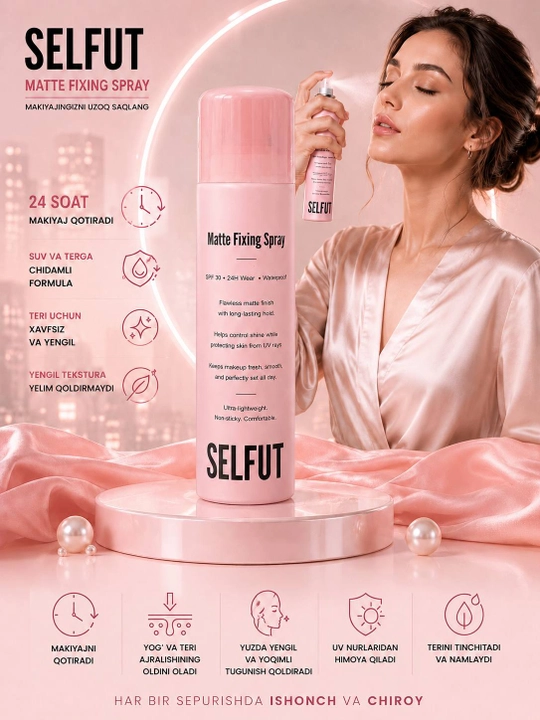 SELFUT фиксатор для макияжа для женщин и девушек, 24 часа, водостойкий, SPF 30, 150 мл