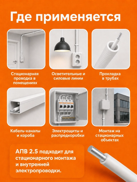 Kuch simi APV 1×2,5 mm² o‘lchamli alyuminiy bir simli, oq, 2-20 m