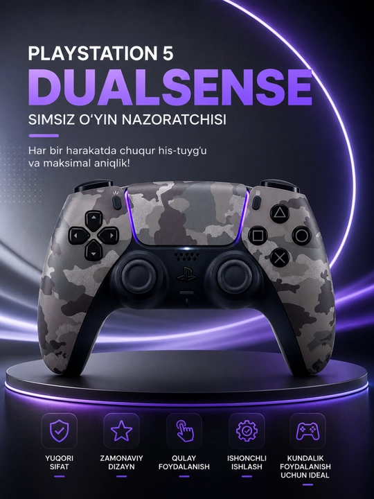 Беспроводной контроллер PS5 DualSense с Bluetooth, вибрацией и премиальным дизайном - 