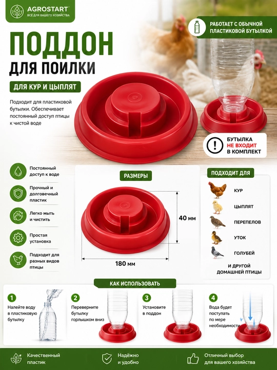 Поддон для поилки кур и цыплят под 1-2 литровую банку, 1 шт - 