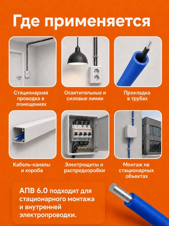 Kuch simi APV 1×6.0 mm² o‘lchamli alyuminiy bir simli, ko'k, 2-20 m