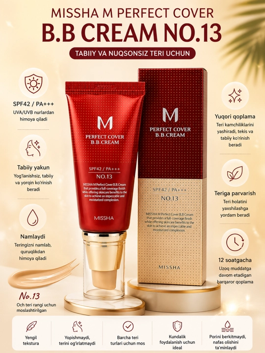 MISSHA M Perfect Cover BB Cream No.13 SPF42 PA+++ Koreys BB krem 50 ml