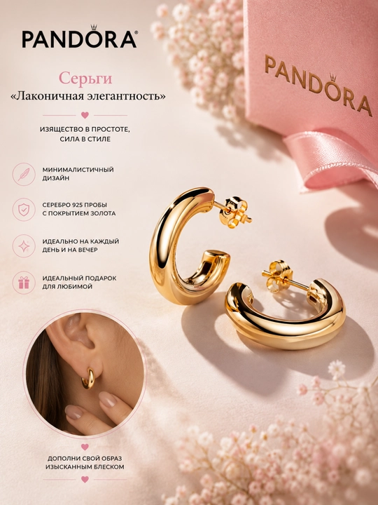 Серьги-кольца Essence органической формы, покрытие 14К, арт. 263269C00 - 