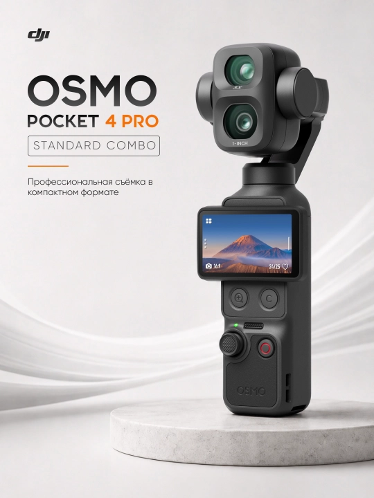 DJI Osmo Pocket 4P Standard Combo, 4K kamera, 3 o‘qli stabilizator, vlog va video uchun - 