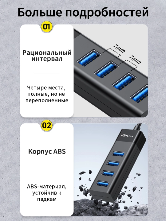 USB 3.0 разветвитель 4 порта 5 Гбит/с 1м ABS