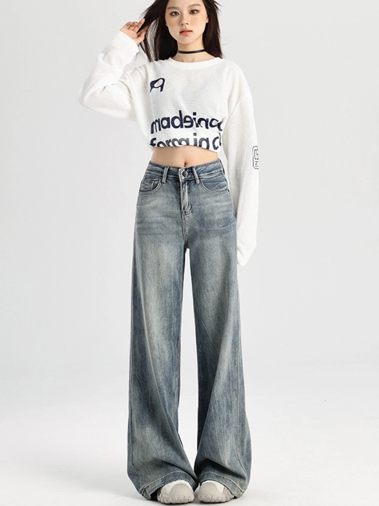Ayollar uchun keng Baggy jinsilari — Y2K uslubi, o'lchamlar XS-2XL Kuz va qish fasliga