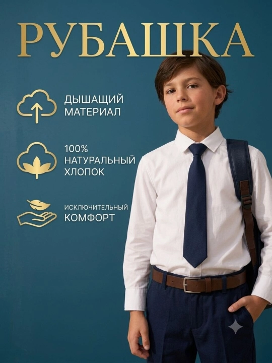 O'g'il bolalar uchun oq klassik maktab ko'ylagi - 