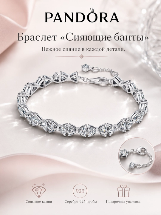 Браслет Timeless «Сияющие банты», серебро 925, арт. 594262C01 - 