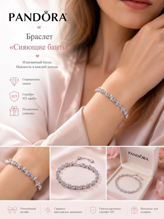 Браслет Timeless «Сияющие банты», серебро 925, арт. 594262C01