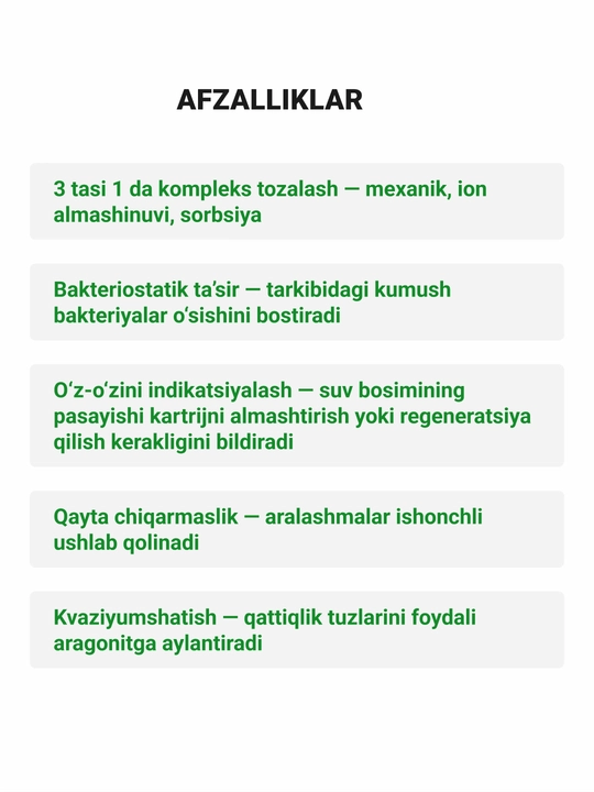 Rezba ulanishli Geyzer Aragon Max-10SL kartriji, qattiq suv uchun, qasmoqdan tozalaydi