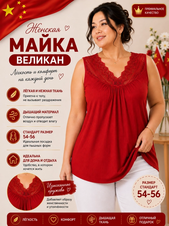Женская майка, великан, большой размер, модальная майка, летняя майка, размер 54-56 - 