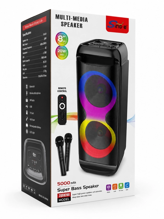 Караоке Bluetooth колонка Sing-e ZQS8288 8×2, 2 беспроводных микрофона, USB, TF, AUX