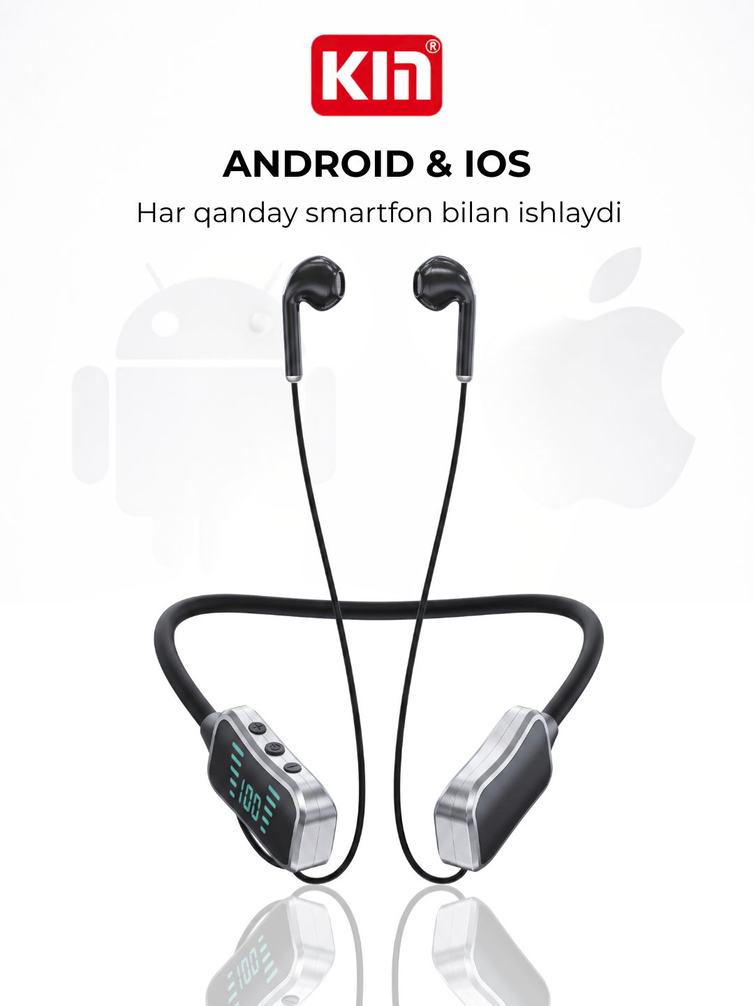 Simsiz quloqchin KIN KL50/118 Bluetooth 5.4, LED displey, 400 mAh batareya, TF-karta
