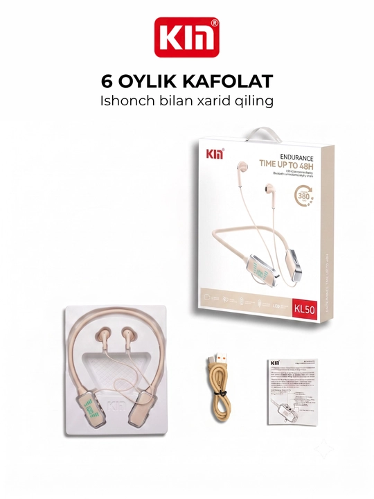 Simsiz quloqchin KIN KL50/118 Bluetooth 5.4, LED displey, 400 mAh batareya, TF-karta
