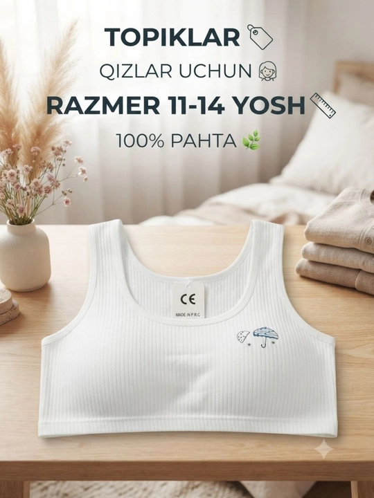 Topiklar qizaloqlar uchun kiyimlar oq 100% paxta ichki kiyim  topik top mayka 11-14 yosh - 