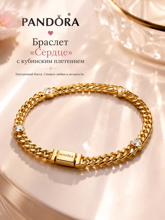 Браслет «Сердце» с кубинским плетением - 