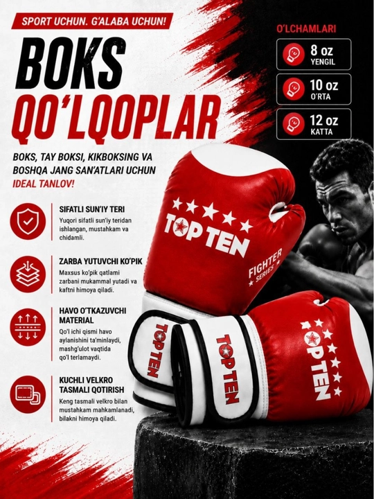 Boks qo'lqoplar 7 yosh va undan kottalar uchun perchatka - 
