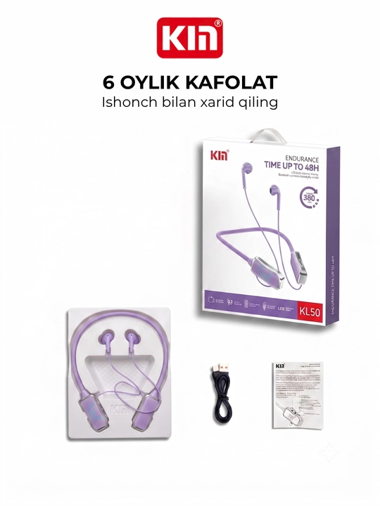 Simsiz quloqchin KIN KL50/118 Bluetooth 5.4, LED displey, 400 mAh batareya, TF-karta