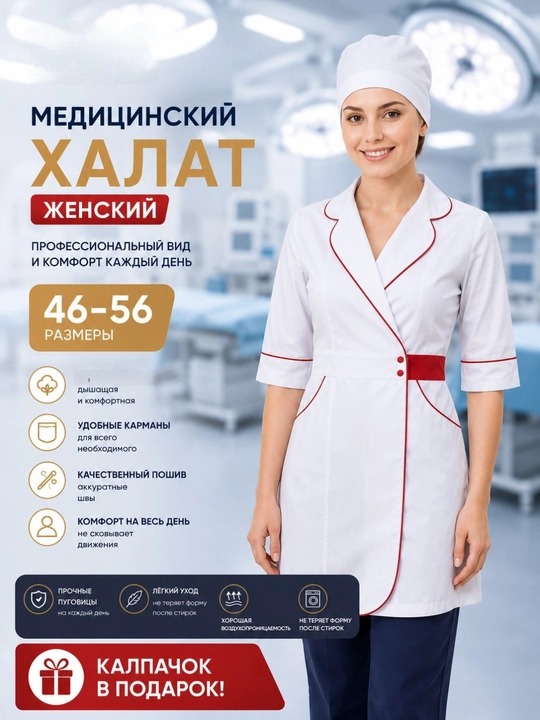 Медицинский халат для женщин, медицинская одежда, медицинская форма, размеры 46–56