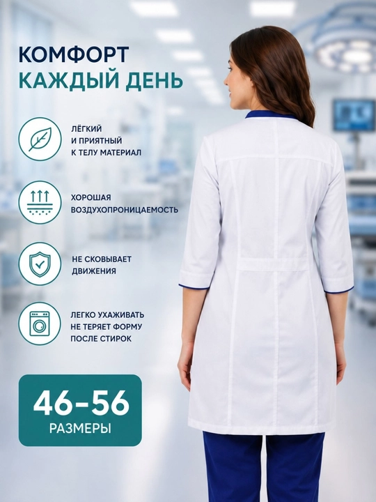 Медицинский халат для женщин, медицинская одежда, медицинская форма, размеры 46–56