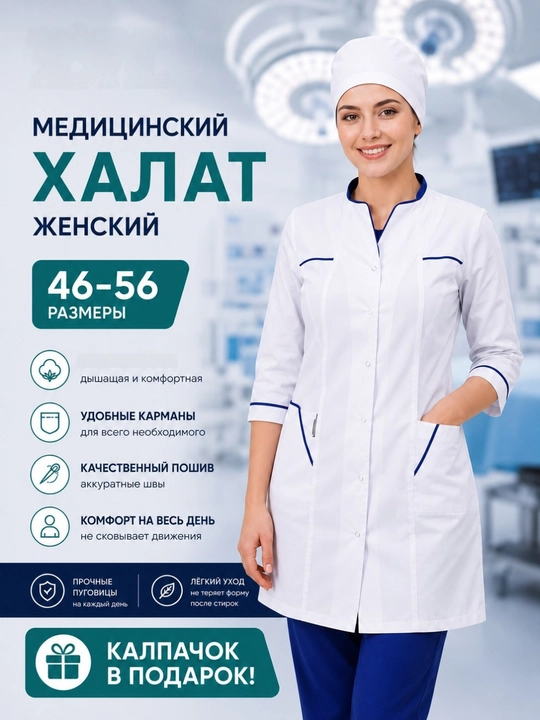Медицинский халат для женщин, медицинская одежда, медицинская форма, размеры 46–56