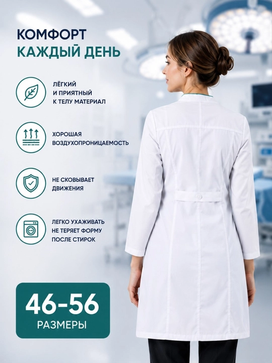 Медицинский халат для женщин, медицинская одежда, медицинская форма, размеры 46–56
