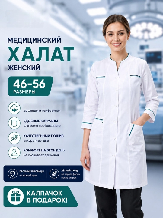 Медицинский халат для женщин, медицинская одежда, медицинская форма, размеры 46–56