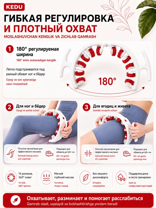 Массажер для тела роликовый KEDU 360, антицеллюлитный, круглый массажер ног, бедер, живота