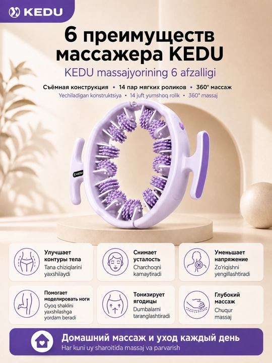 Массажер для тела роликовый KEDU 360, антицеллюлитный, круглый массажер ног, бедер, живота